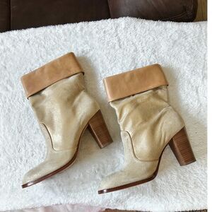 KENNETH COLE New York Smooth Grove Shimmery Gold Leather Mid Ankle Boots 9.5